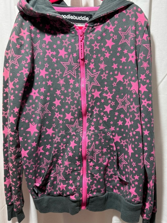 Other - hoodiebuddie Star Print Zip Hoodie - Gray with Hot Pink Stars